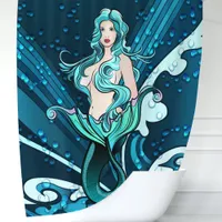 Nautical Mermaid Illustration Shower Curtain