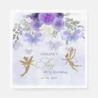 Purple Gold Butterflies Fairy First Birthday Napkins