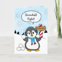 Snowball Fight, Christmas Penguin Happy Holidays Card