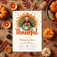 Unique Thankful Cute Turkey Thanksgiving Dinner Invitation