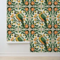 Majolica Style Parrot Tiles Wallpaper