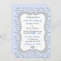 Blue and Gray Romantic Text Wedding Invitation