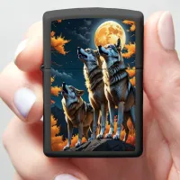 Sunset Painted Sky with Wolves Zippo Lighter