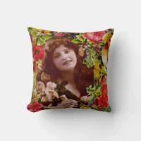 Vintage Lady Cameo in Roses Pillow