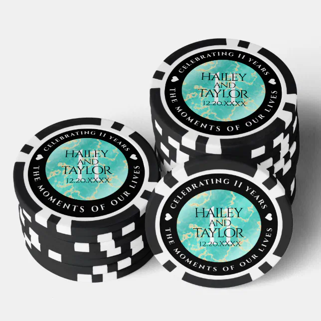 Elegant 11th Turquoise Wedding Anniversary Poker Chips