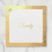 Personalize Gold Glitter Frame Image Your Name Foil Favor Tags