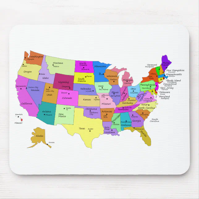 United States Map state names and capitals Mouse Pad