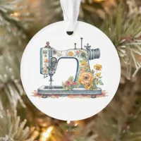 Pretty Floral Antique Sewing Machine Christmas Ornament