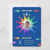 Rainbow fish in ocean cute colorful pattern invitation