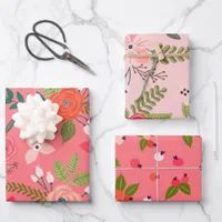 Bright Berry Floral Pattern Wrapping Paper Sheets