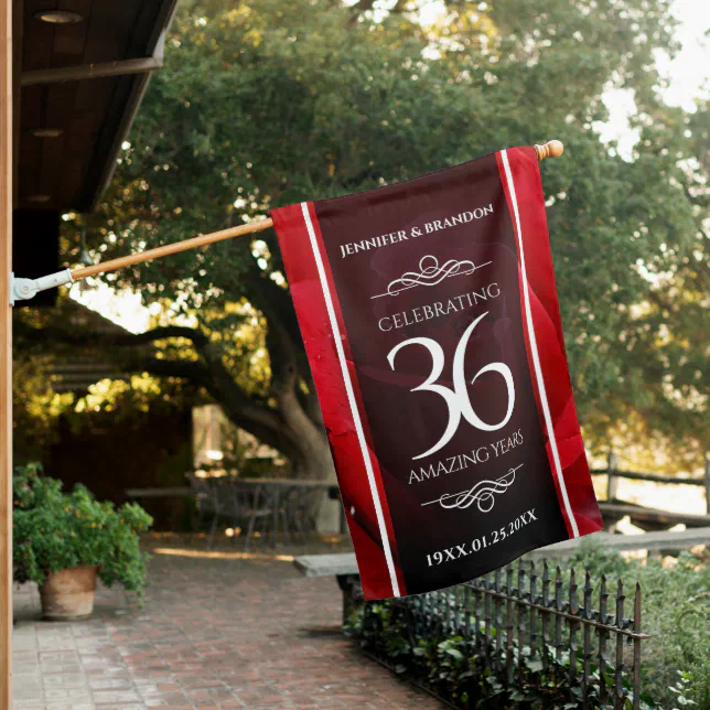 Elegant 36th Rose Wedding Anniversary Celebration House Flag