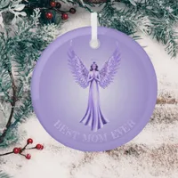 Best Mom Ever | Purple And Lilac Christmas Angel Glass Ornament