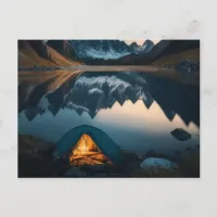 Tent, Mountains and Lake Camping Themed Art Postcard