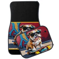 Bulldog Dazzles With Skateboarding Tricks Car Floor Mat