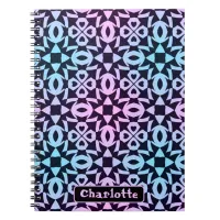 Girly Pink And Blue Geometric Name Notebook