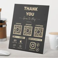 Black & Gold Scan to pay 3 QR Codes Thank you Pedestal Sign