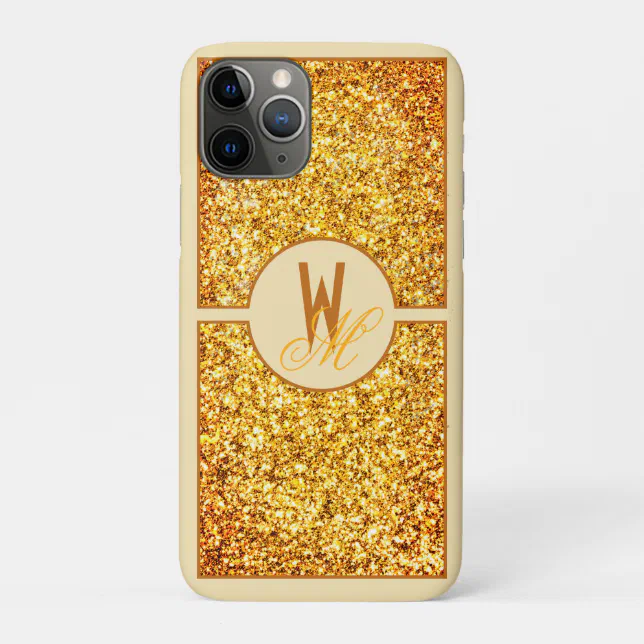 Elegant Orange Yellow Glitter Monogrammed  iPhone 11 Pro Case