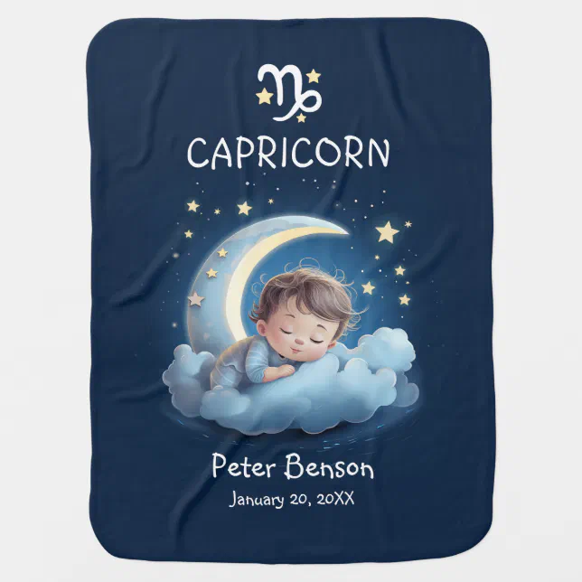 Cute Capricorn Baby Sleeping Moon Zodiac Astrology Baby Blanket