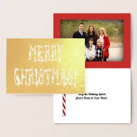 Merry Christmas Bauble Stars Font and Custom Photo Foil Card