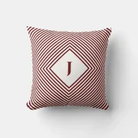 Red Radiating Rhombuses Decorative Monogram Throw Pillow