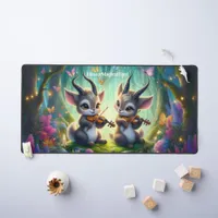 Cute Saolas Playing Violas in a Magical Forest Desk Mat