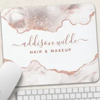 Chic White Marble Agate Rose Gold Glitter Mouse Pad