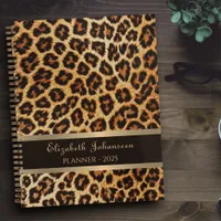 Leopard brown bronze pattern gold foil stripe name planner