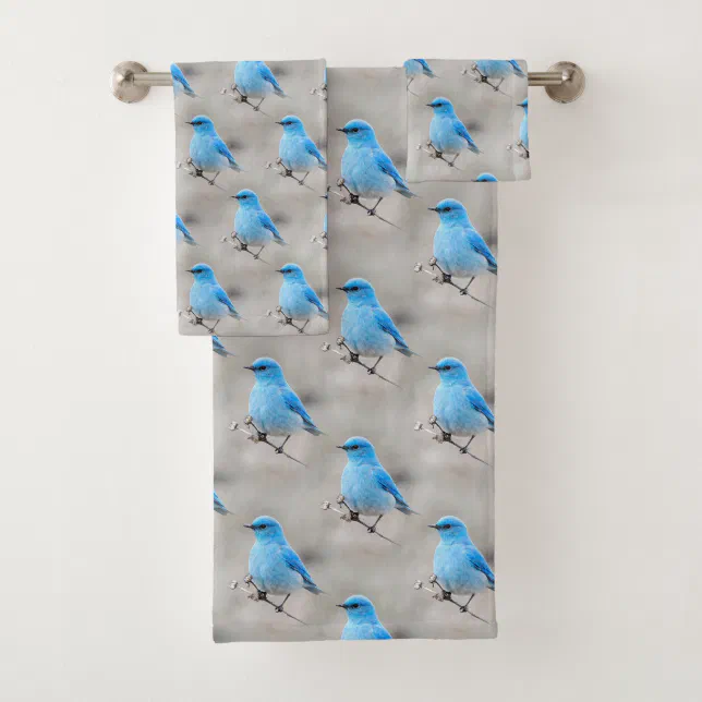 Beautiful Mountain Bluebird on the Tansy Bath Towel Set