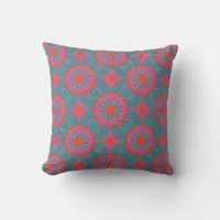 Teal Pink & Red Stylish Mosaic Geometric Pattern Throw Pillow