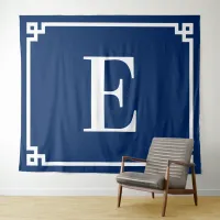 Navy Blue Greek Key Border Big Monogram E Tapestry