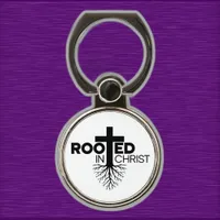 Monochrome Rooted In Christ Christian Bible Verse Phone Ring Stand