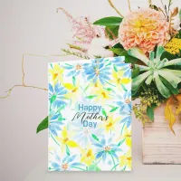 Fresh Blue Yellow Watercolor Flowers Mother's Day Card