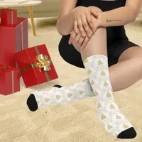 Christmas Gold Stars, Trees & White Unisex Adult Socks