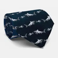 Clay Shark After Fish Blue Water Tiled Necktie