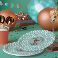 Teal Grey Squirrel Birthday Paper Plate with Dots