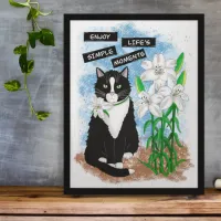 Tuxedo Cat and Lilies | Inspirational Quote Photo Print