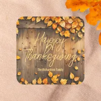 Yellow Autumn Leaves on Wood Thanksgiving Square Sticker