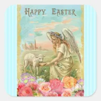 Happy Easter Vintage Angel and Lamb Stickers