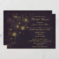 purple gold Snowflakes Winter Bridal Shower Invite