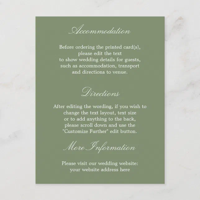 Elegant Stylish Sage Green Wedding Details Card