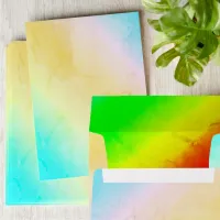 Watercolor Pastel Stripes Blue Orange Green Yellow Envelope