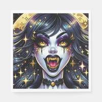 Vampire with Gold Fangs Full Moon Halloween Party Napkins