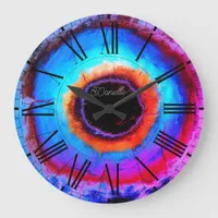 Modern Contemporary Abstract Aqua Blue Black Hole Large Clock