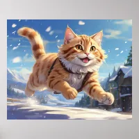 *~* Happy Jumping Snow Kitty 5:4  Kitten Cat AP68 Poster