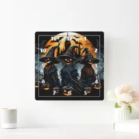 Mysterious scarecrows under a glowing moonlit sky square wall clock