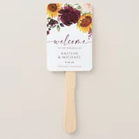 Fall Wedding Program Sunflowers Burgundy Roses Han Hand Fan