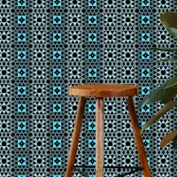 Contemporary Chic Black Gray Turquoise Geometric Wallpaper