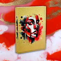 Red, black and white Abstract Face on gold | Photo Block