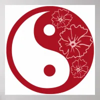 Red Tropical Flower Yin Yang Symbol Poster