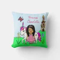 Personalized Princess and Unicorn Rainbow Girl's Throw Pillow